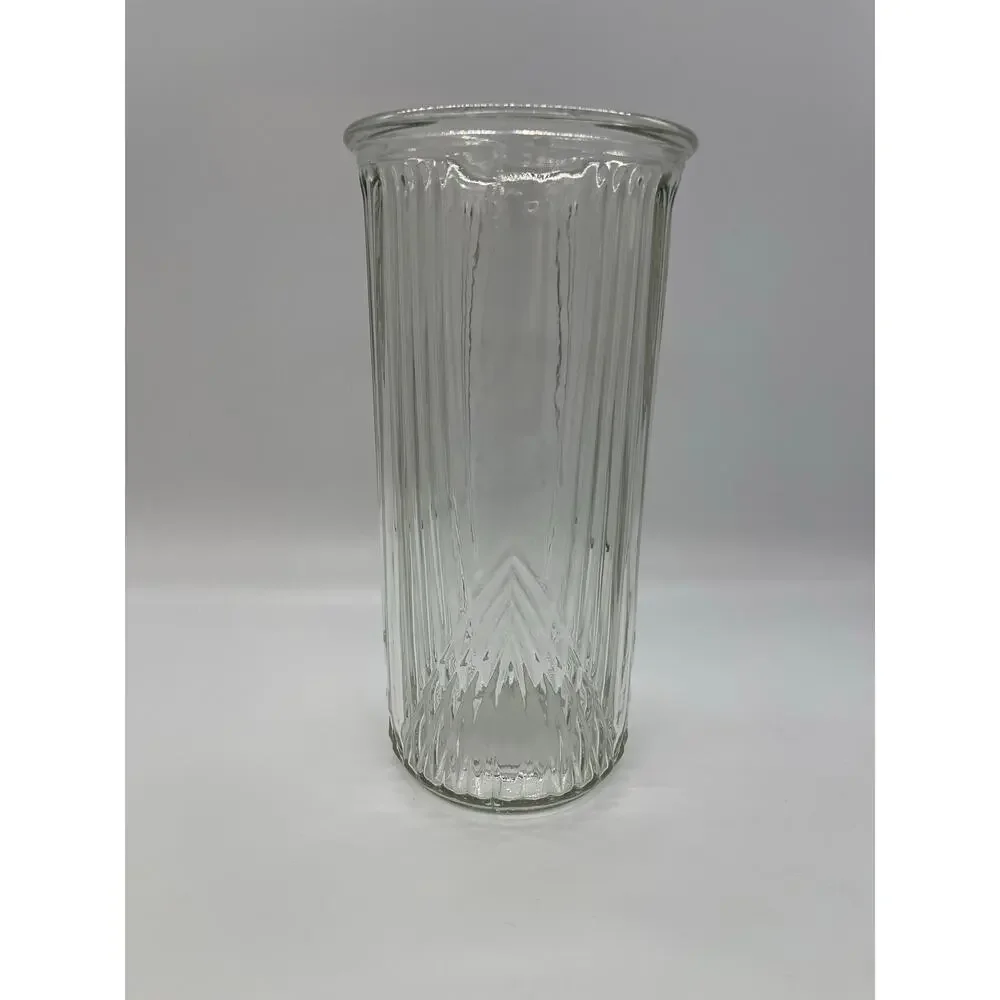 Tall Clear Ribbed Vase with Evergreen Christmas Tree Design 9.5